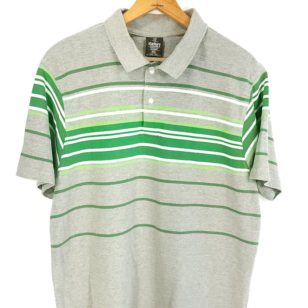 Starbury Polo Shirt Men’s 2XL Short Sleeve Gray White Green Striped